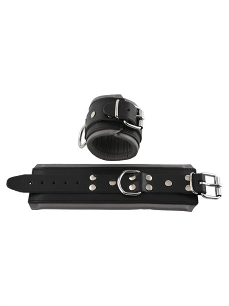 Brazalete de cuero negro forrado de gris