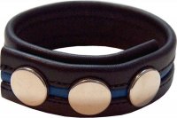 Cockstrap de cuero negro con adornos azules