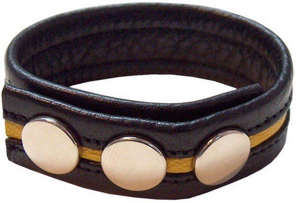 Cockstrap de cuero con raya amarilla en tamaño universal Cockstrap de cuero con raya amarilla en tamaño universal