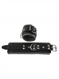 Brazalete de cuero negro forrado de gris
