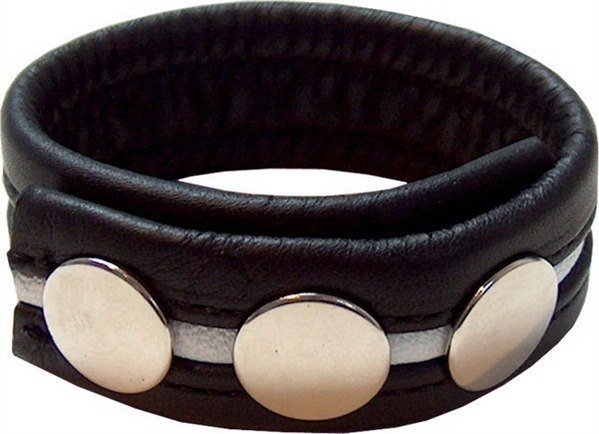 Brazalete de cuero negro para el pene con raya blanca Brazalete de cuero negro para el pene con raya blanca